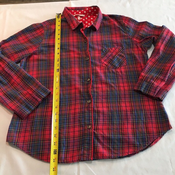 Victoria’s Secret Pink Red Navy Blue Plaid Button Up Pajama Sleep Shirt Medium - Picture 7 of 12